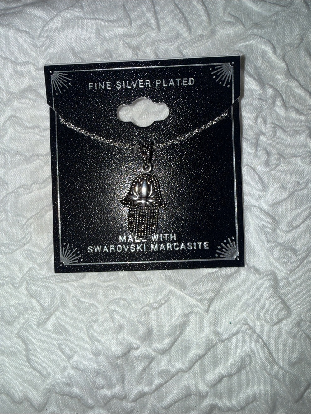 Swarovski Silver-Tone Hamsa Hand Necklace with Marcasite Accents